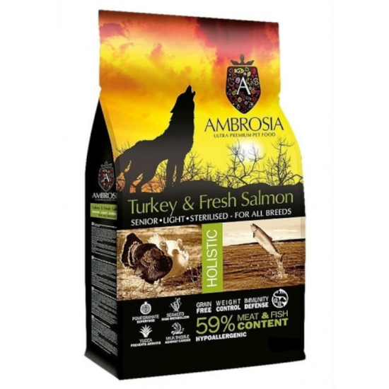 Ambrosia Dog Grain Free Senior Light Sterilised Turkey & Salmon 12Kg Ambrosia Dog Grain Free Senior Light Sterilised Turkey & Salmon 12Kg