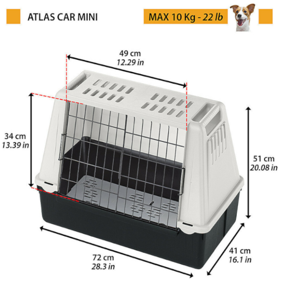 Ferplast Atlas Car Mini Κλουβί Μεταφοράς Σκύλου 72x41x51 εκ.