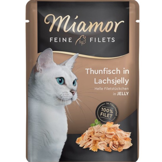 Miamor Feine Filets Jelly Υγρή Τροφή για Ενήλικες Γάτες σε Φακελάκι με Σολομό & Τόνο σε Ζελέ 100gr Miamor Feine Filets Jelly Υγρή Τροφή για Ενήλικες Γάτες σε Φακελάκι με Σολομό & Τόνο σε Ζελέ 100gr
